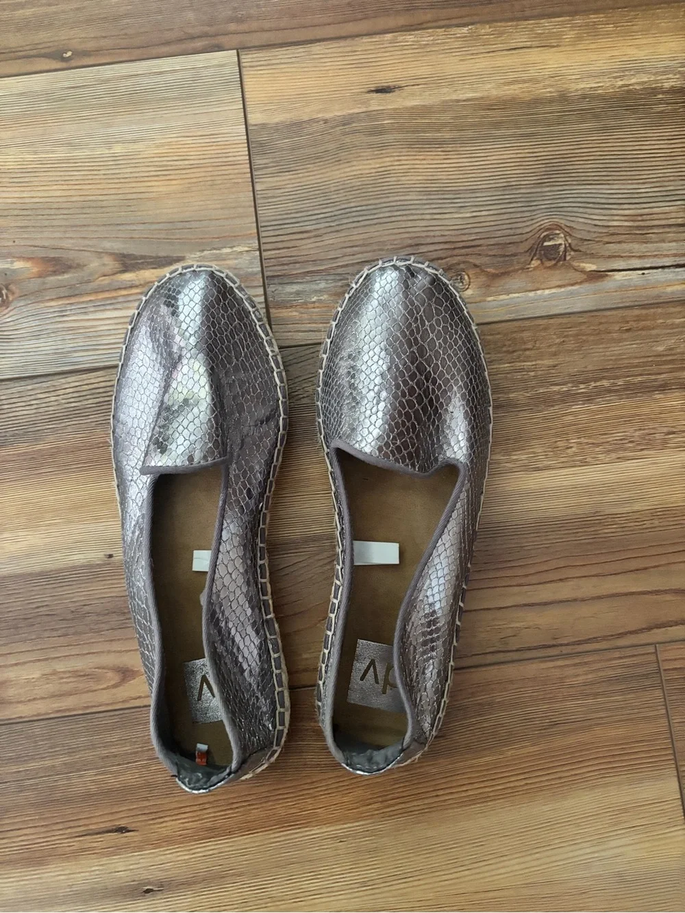 DV by Dolce Vita Metallic Taupe Snake-Print Espadrille Flats